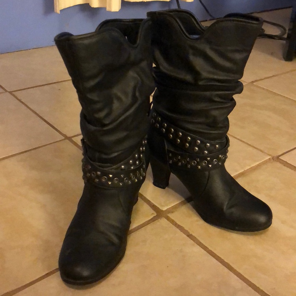 Candies black boots with stud embellishments
